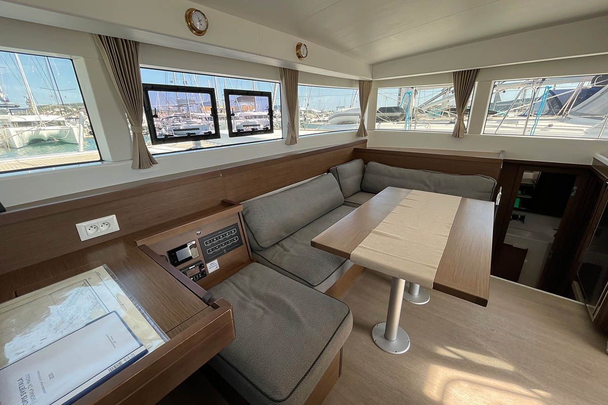 Salon of Manta, a Lagoon 40 catamaran at Athens, Greece