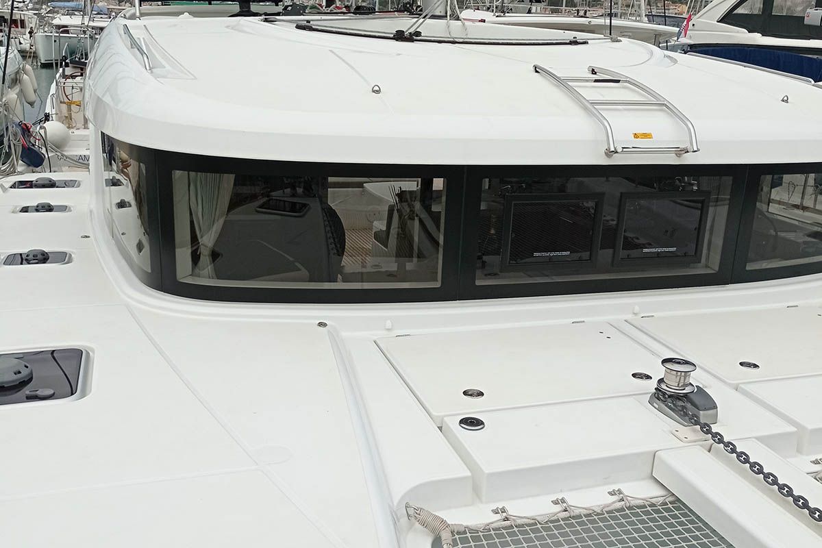 Deck of Manta, a Lagoon 40 catamaran at Athens, Greece