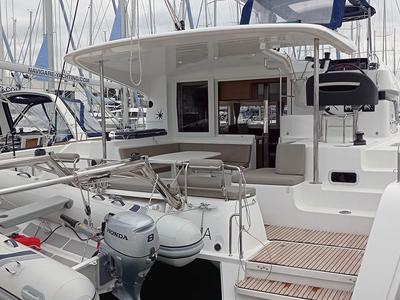 Deck of Manta, a Lagoon 40 catamaran at Athens, Greece