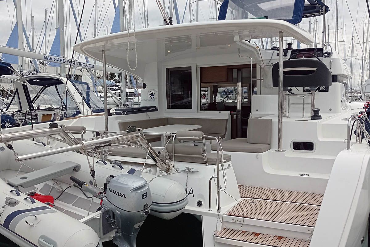 Deck of Manta, a Lagoon 40 catamaran at Athens, Greece