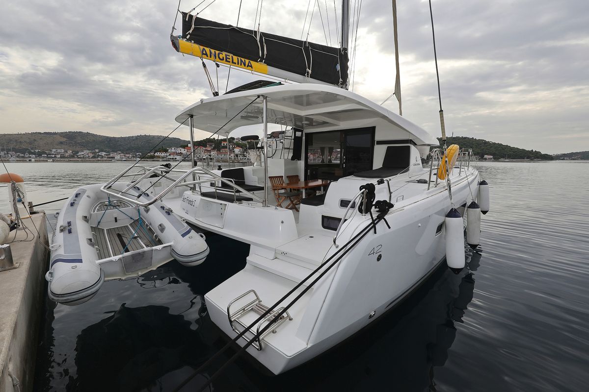 Exterior view of Best Friends I, a Lagoon 42 catamaran at Općina Rogoznica, Croatia