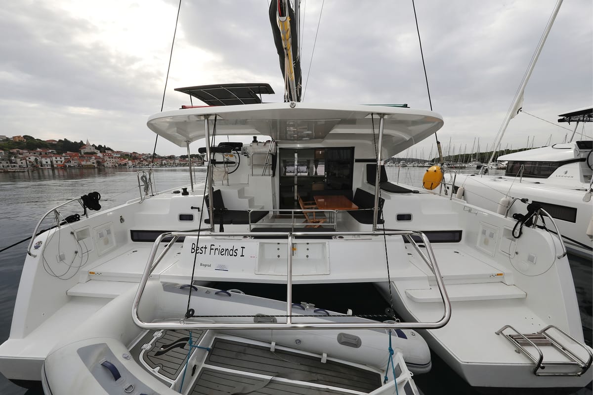 Exterior view of Best Friends I, a Lagoon 42 catamaran at Općina Rogoznica, Croatia