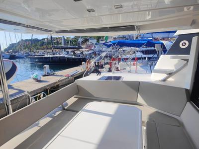 Deck of Alluzo, a Leopard 42 catamaran at Procida, Italy