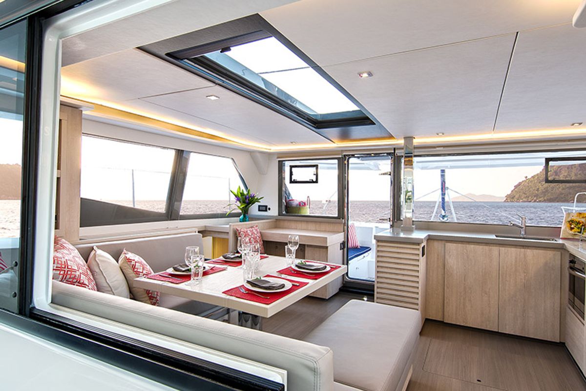 Salon of Moorings 4500L Exclusive, a Leopard 45 catamaran at Procida, Italy