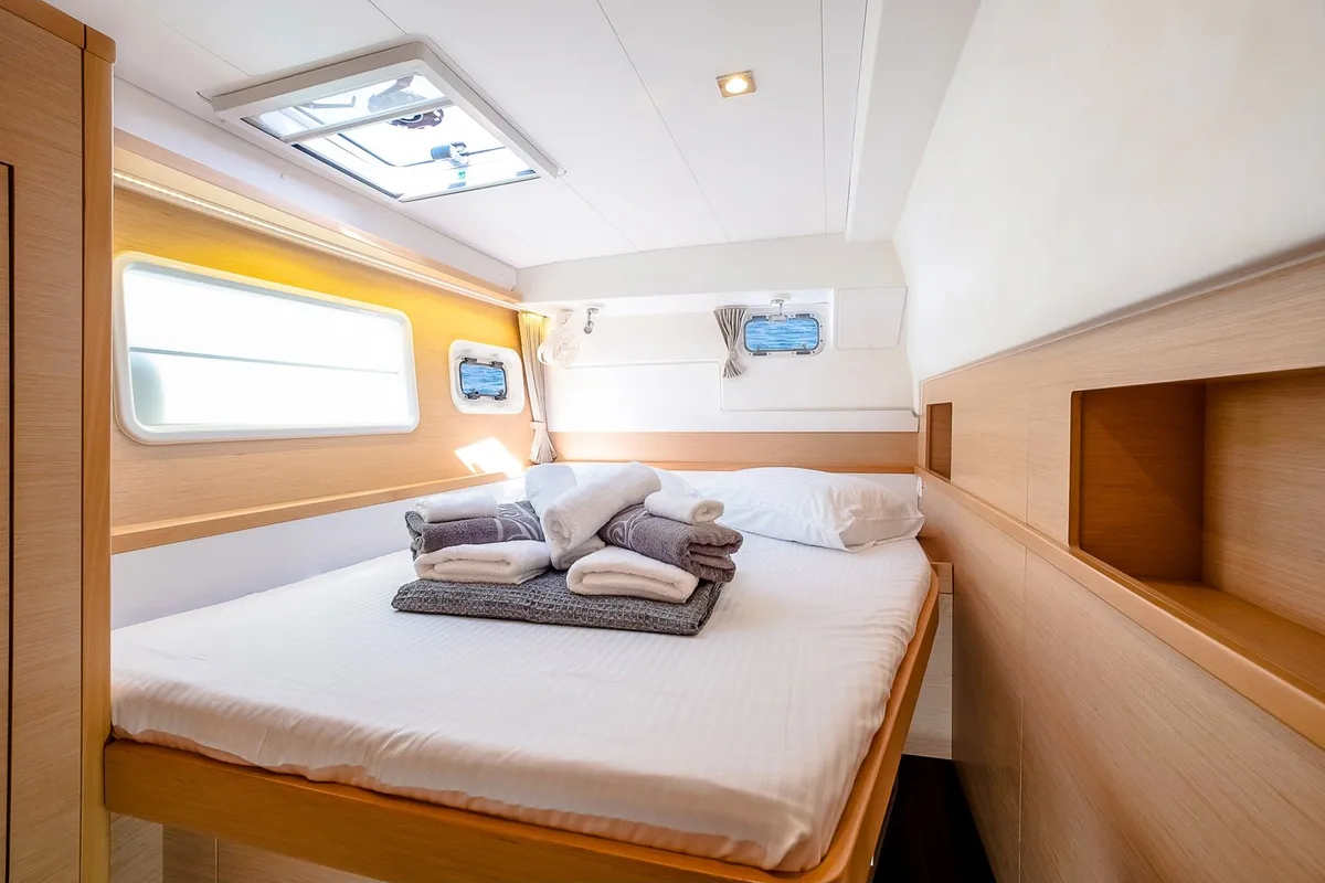 Cabin on Christina S, a Lagoon 400 S2 catamaran at Salamina Municipal Unit, Greece