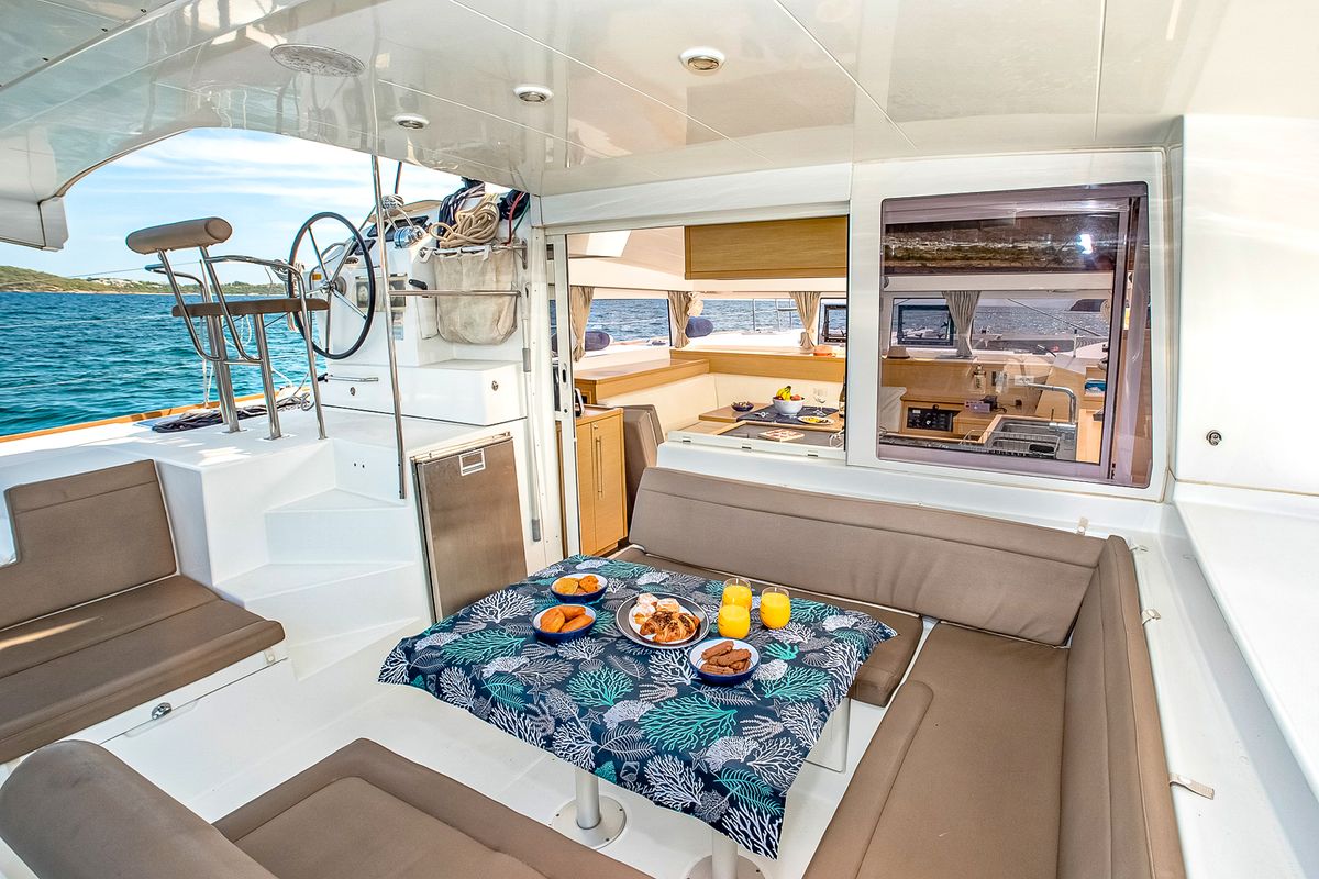 Deck of Christina S, a Lagoon 400 S2 catamaran at Salamina Municipal Unit, Greece