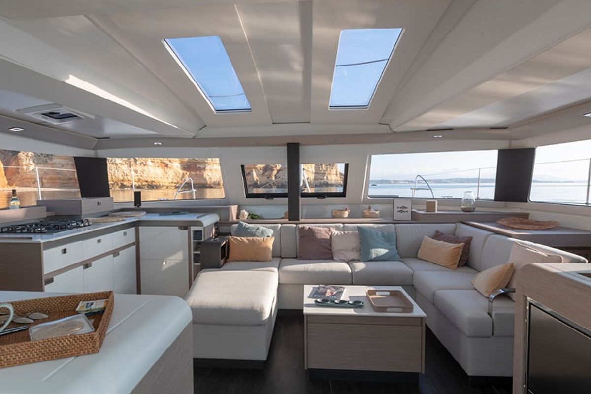 Salon of Marina, a Fountaine Pajot Elba 45 catamaran at Seget Donji, Croatia