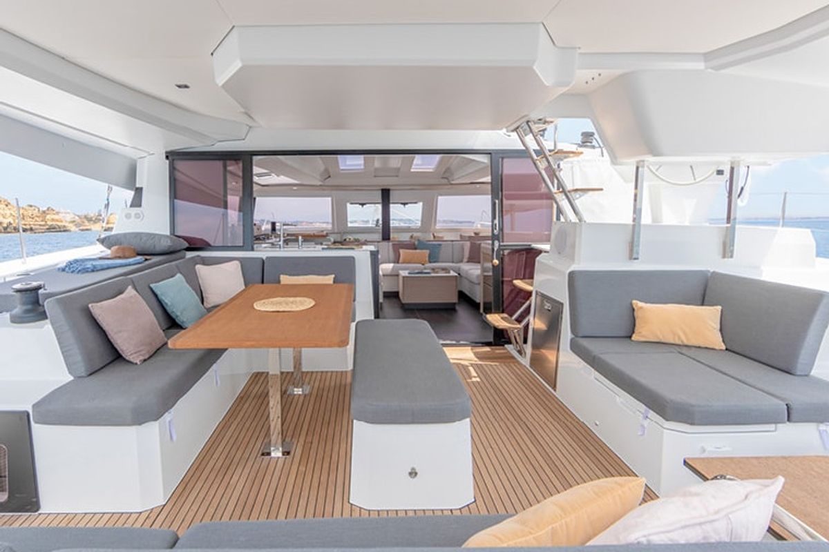Deck of Marina, a Fountaine Pajot Elba 45 catamaran at Seget Donji, Croatia