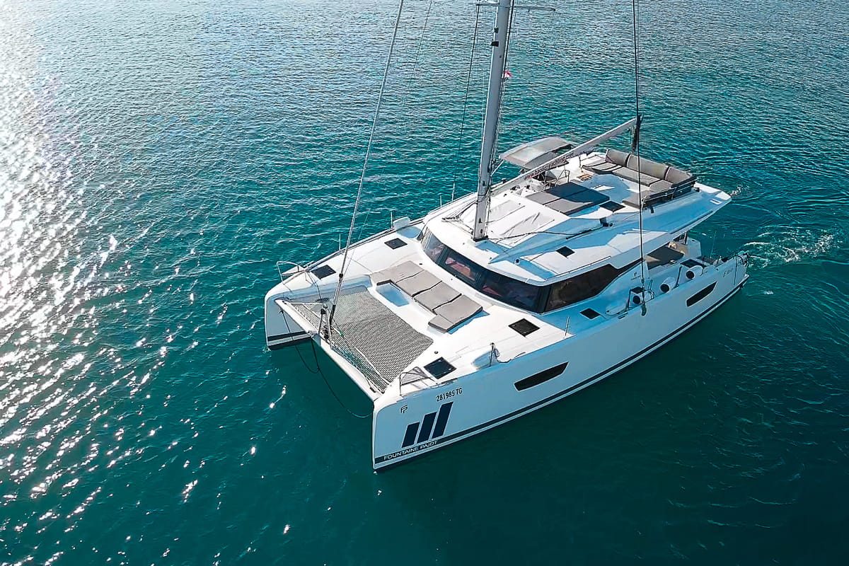 Exterior view of Marina, a Fountaine Pajot Elba 45 catamaran at Seget Donji, Croatia