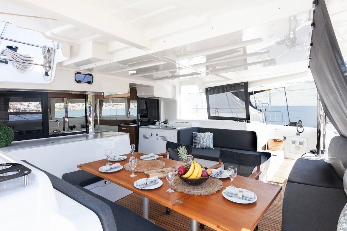 Deck of Zen, a Lagoon 46 catamaran at Athens, Greece