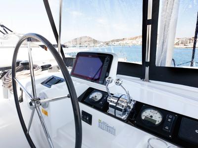 Cockpit of Zen, a Lagoon 46 catamaran at Athens, Greece