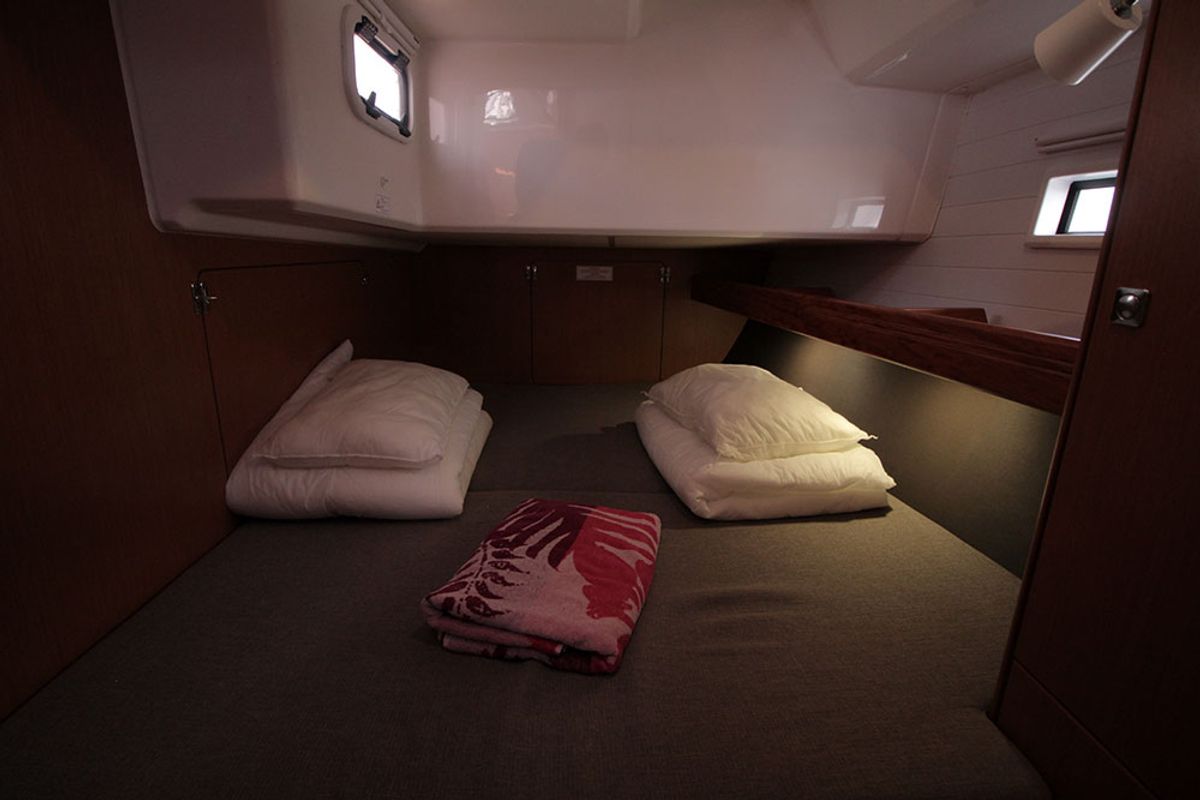 Cabin on Casino Royale, a Bavaria Cruiser 46 sailboat at Llucmajor, Spain