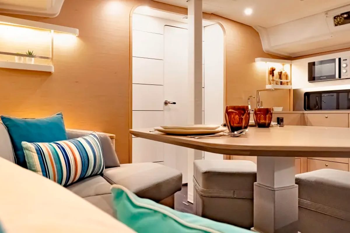 Salon of Moorings 44.3 Exclusive Plus, a Dufour 44 sailboat at Gouvia, Greece