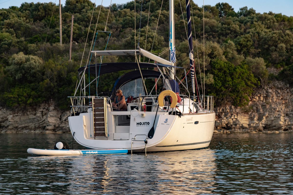 Exterior view of Mojito, a Beneteau Oceanis 43 sailboat at Municipal Unit of Lefkada, Greece