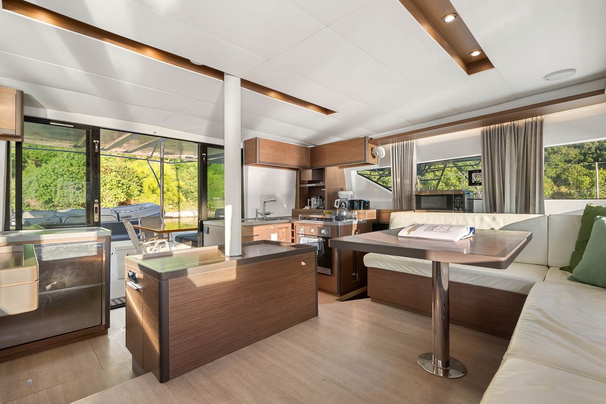 Salon of Echo, a Lagoon 50 catamaran at Road Town, British Virgin Islands