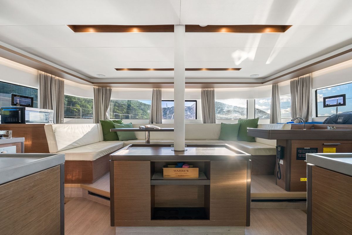 Salon of Echo, a Lagoon 50 catamaran at Road Town, British Virgin Islands