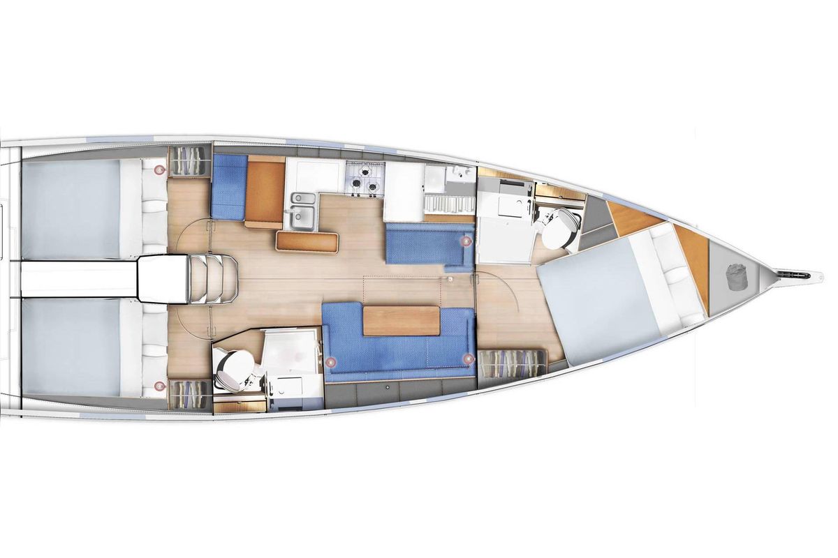 Floor plan of Camilleri, a Jeanneau Sun Odyssey 410 sailboat at Tonnarella, Italy