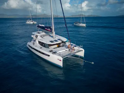 Exterior view of Moorings 4500L Club, a Leopard 45 catamaran at Piraeus, Greece