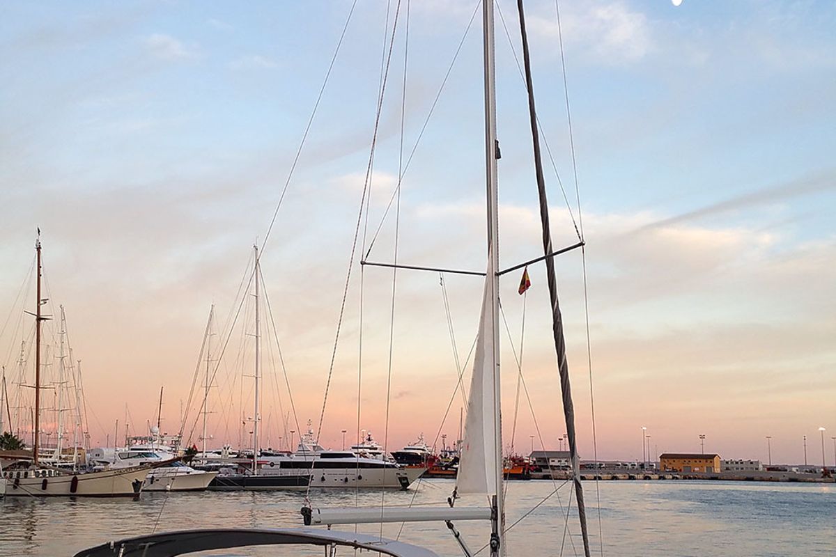 Deck of Callisto, a Bavaria Cruiser 33 sailboat at Llucmajor, Spain