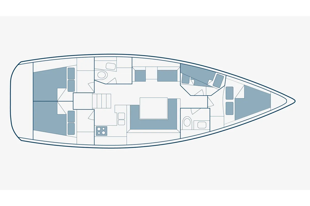 Floor plan of Dimitra, a Jeanneau Sun Odyssey 449 sailboat at Municipal Unit of Sikyona, Greece