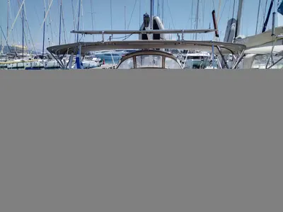 Deck of Mojito, a Bavaria Cruiser 46 sailboat at Kontokali, Greece