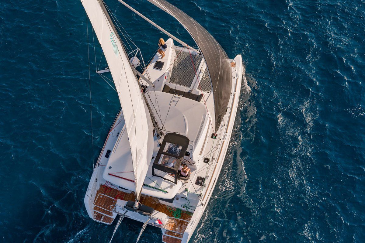 Exterior view of Pina Colada, a Lagoon 40 catamaran at Seychelles, Mahe, Seychelles