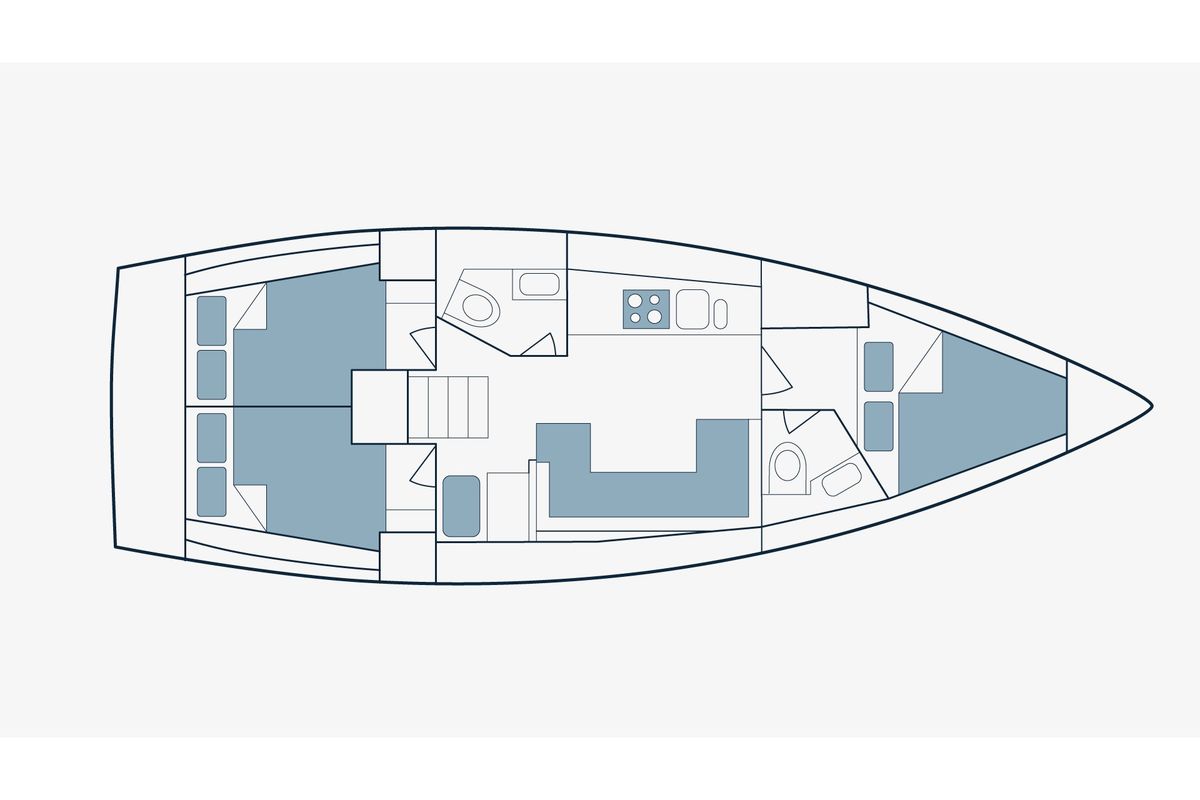 Floor plan of Electra, a Bavaria 41 sailboat at Pylaros Municipal Unit, Greece