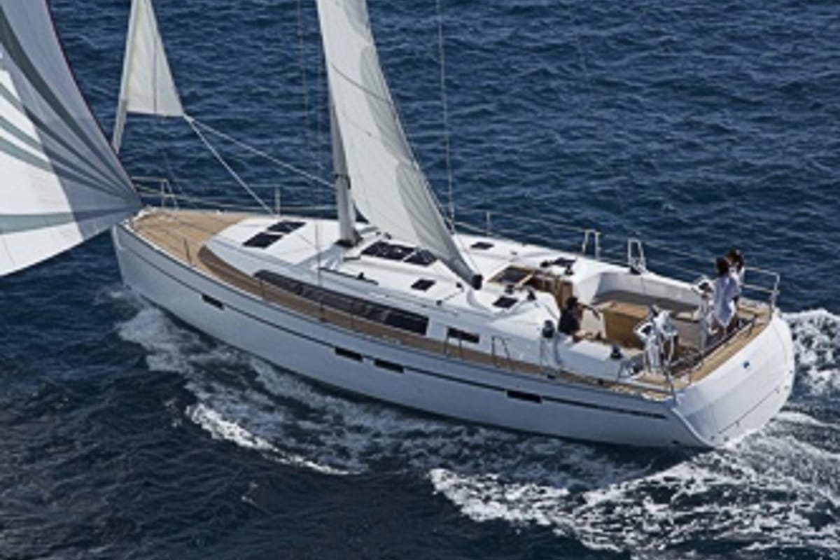 Exterior view of Three, a Bavaria Cruiser 46 sailboat at Fisksätra, Sweden