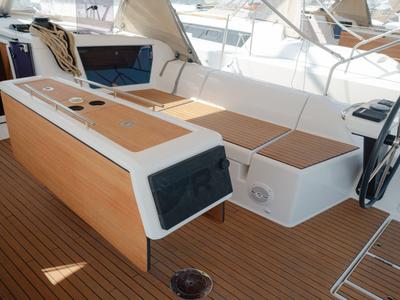 Cockpit of ARMONIA, a Dufour 430 sailboat at Skiathos, Greece