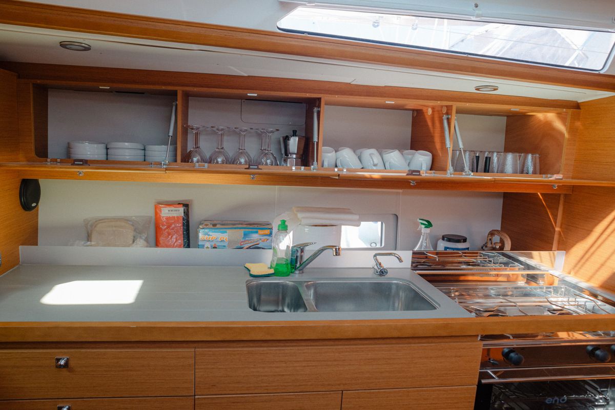 Galley of ARMONIA, a Dufour 430 sailboat at Skiathos, Greece