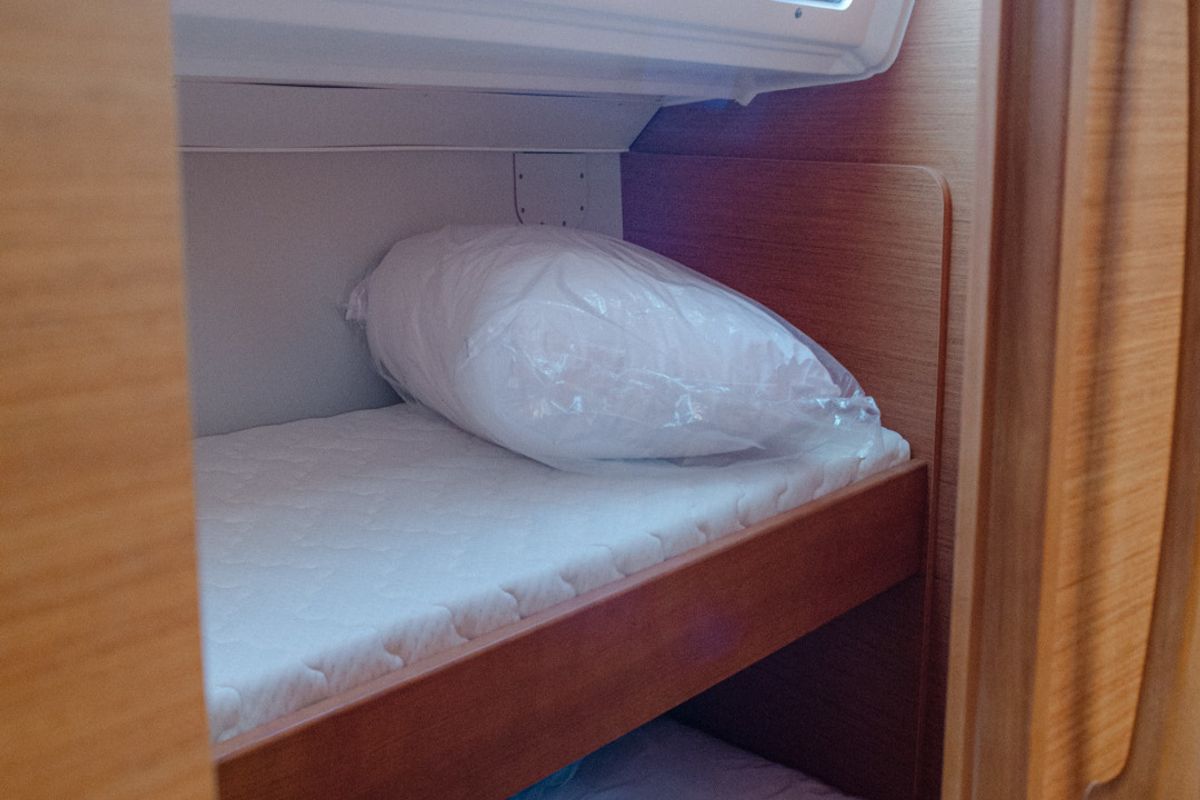 Cabin on ARMONIA, a Dufour 430 sailboat at Skiathos, Greece