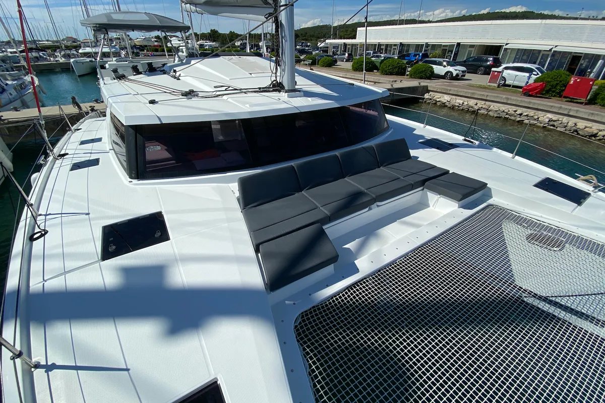 Deck of Vespera, a Fountaine Pajot Astréa 42 catamaran at Općina Sukošan, Croatia