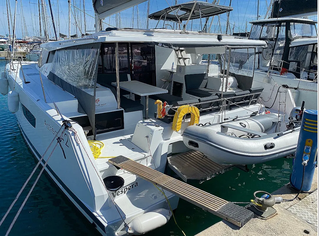 Exterior view of Vespera, a Fountaine Pajot Astréa 42 catamaran at Općina Sukošan, Croatia