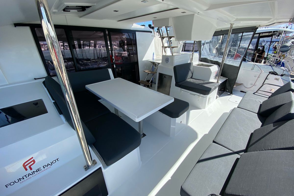 Deck of Vespera, a Fountaine Pajot Astréa 42 catamaran at Općina Sukošan, Croatia