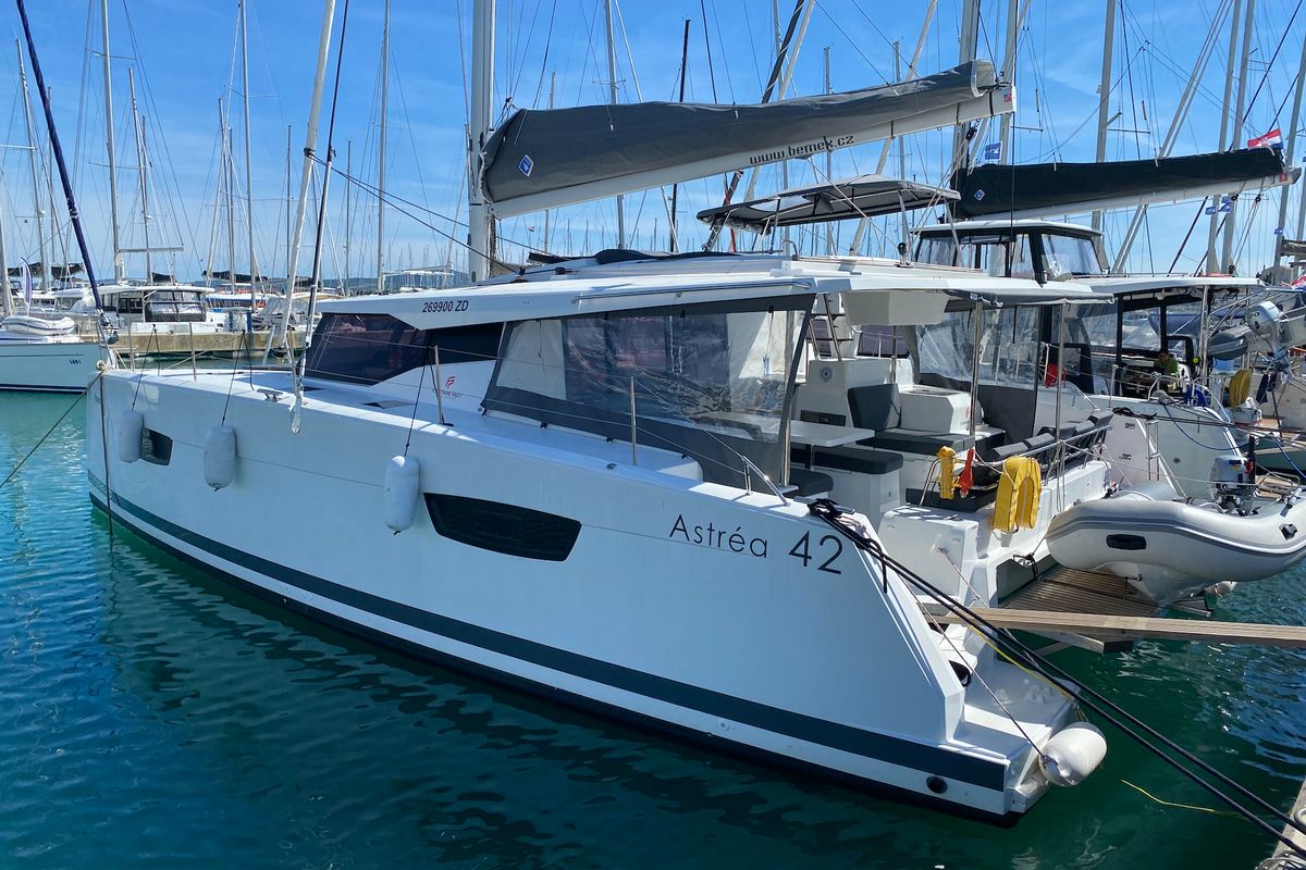 Exterior view of Vespera, a Fountaine Pajot Astréa 42 catamaran at Općina Sukošan, Croatia