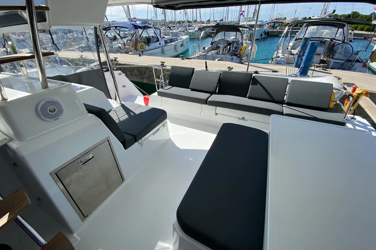 Deck of Vespera, a Fountaine Pajot Astréa 42 catamaran at Općina Sukošan, Croatia