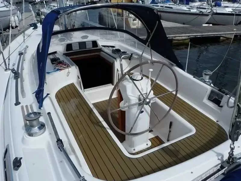 Cockpit of Glenmaginn, a Moody 36 sailboat at Oban, United Kingdom