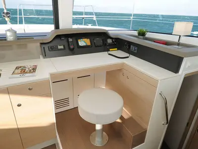 Cockpit of Zeus, a Bali 4.1 catamaran at Athens, Greece