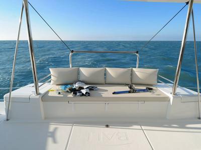 Deck of Zeus, a Bali 4.1 catamaran at Athens, Greece