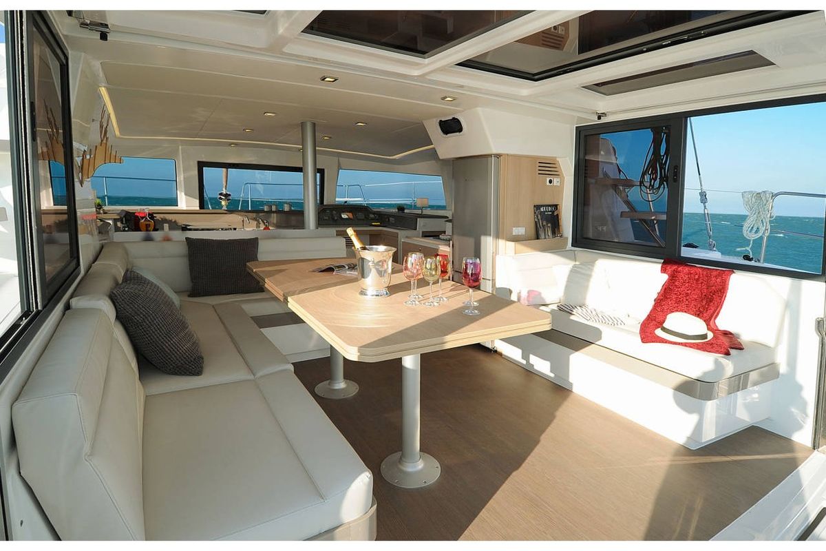 Salon of Zeus, a Bali 4.1 catamaran at Athens, Greece