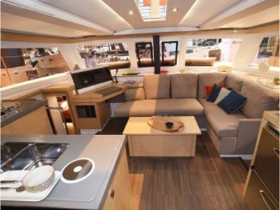 Salon of Marlea, a Fountaine Pajot Lucia 40 catamaran at Cogolin, France