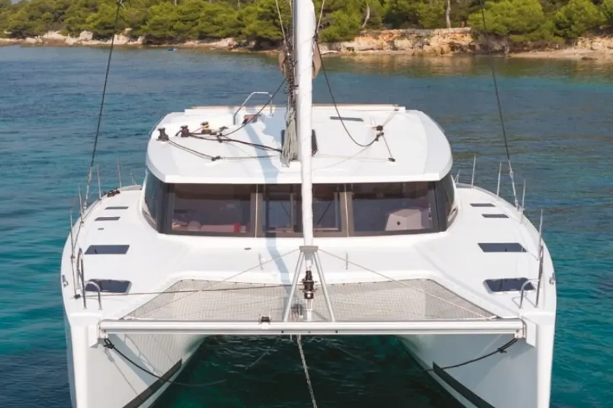 Exterior view of Marlea, a Fountaine Pajot Lucia 40 catamaran at Cogolin, France