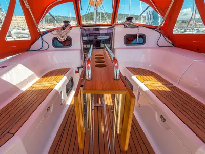 Deck of Happy, a Elan Impression 40 sailboat at Split, Croatia