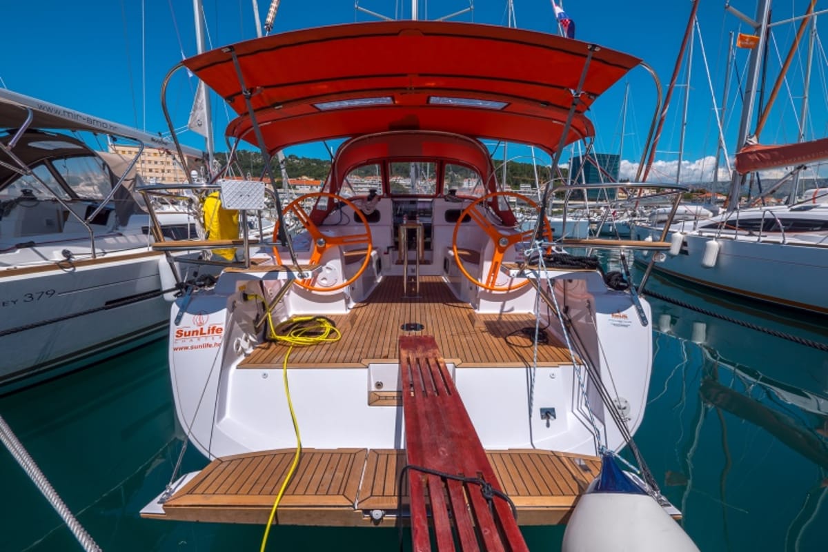 Exterior view of Happy, a Elan Impression 40 sailboat at Split, Croatia