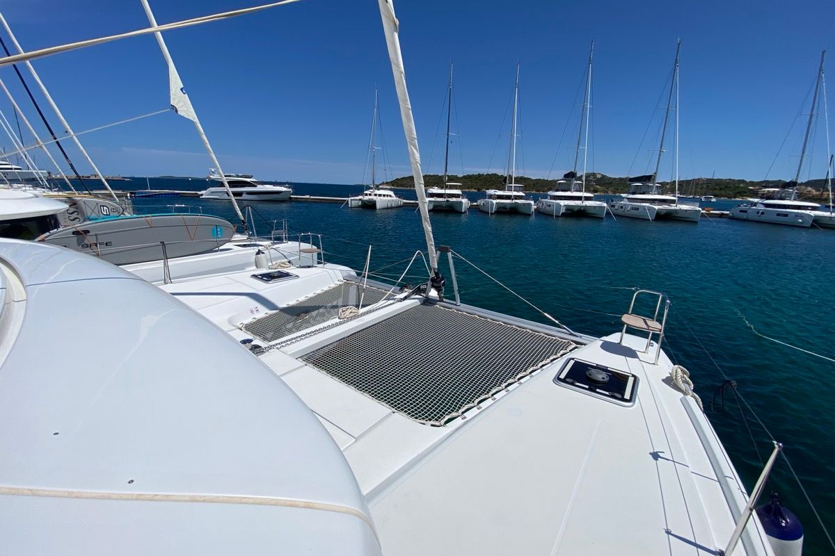 Deck of Bollicina, a Lagoon 42 catamaran at Olbia, Italy