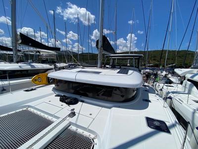 Deck of Bollicina, a Lagoon 42 catamaran at Olbia, Italy