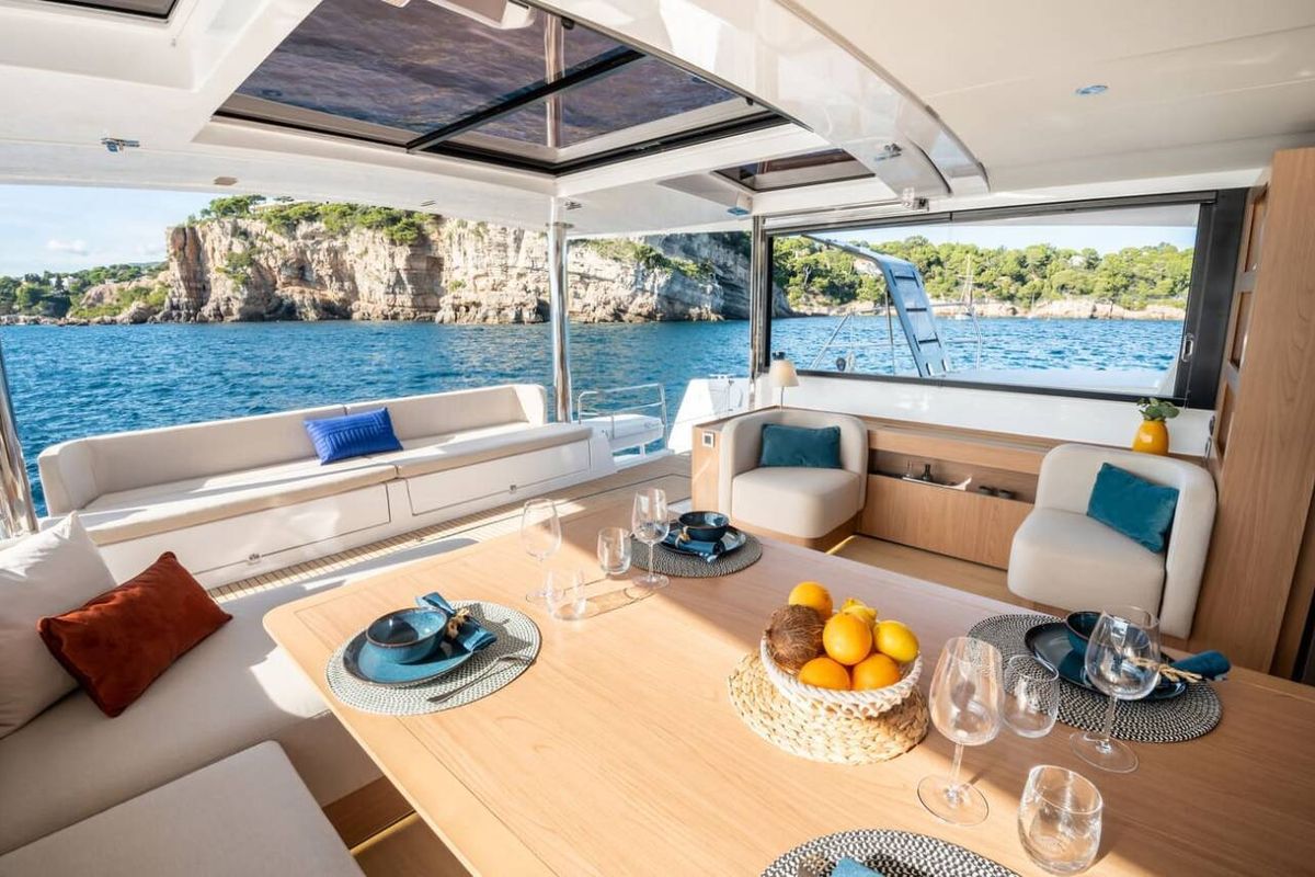 Deck of Bali Kai, a Bali 5.8 catamaran at Grad Kaštela, Croatia