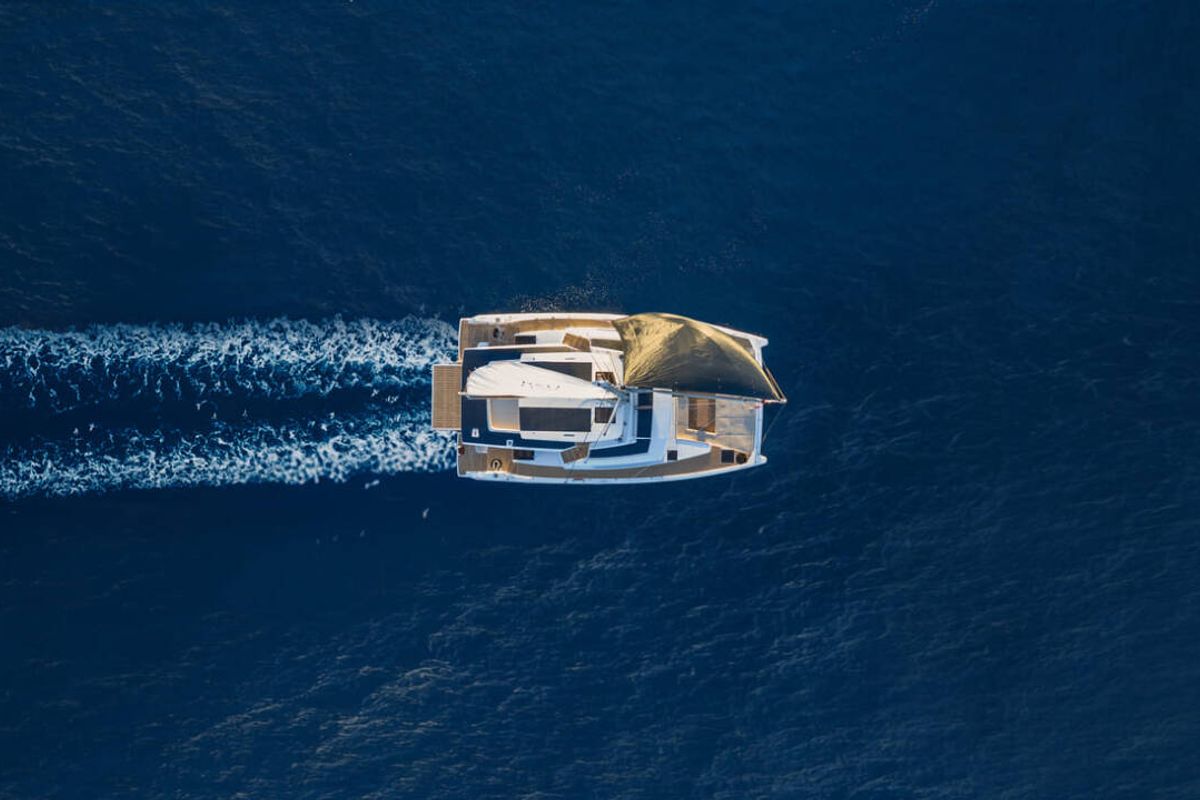 Exterior view of Bali Kai, a Bali 5.8 catamaran at Grad Kaštela, Croatia