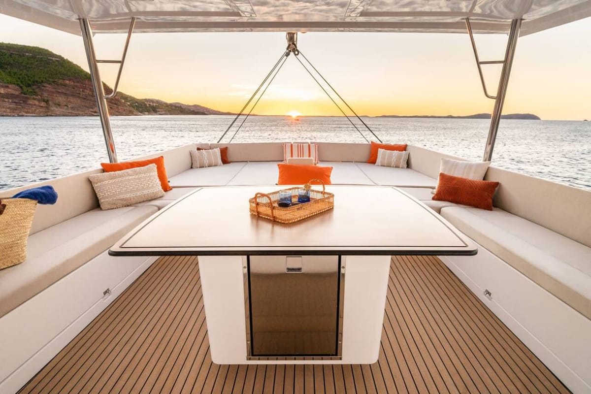 Deck of Bali Kai, a Bali 5.8 catamaran at Grad Kaštela, Croatia