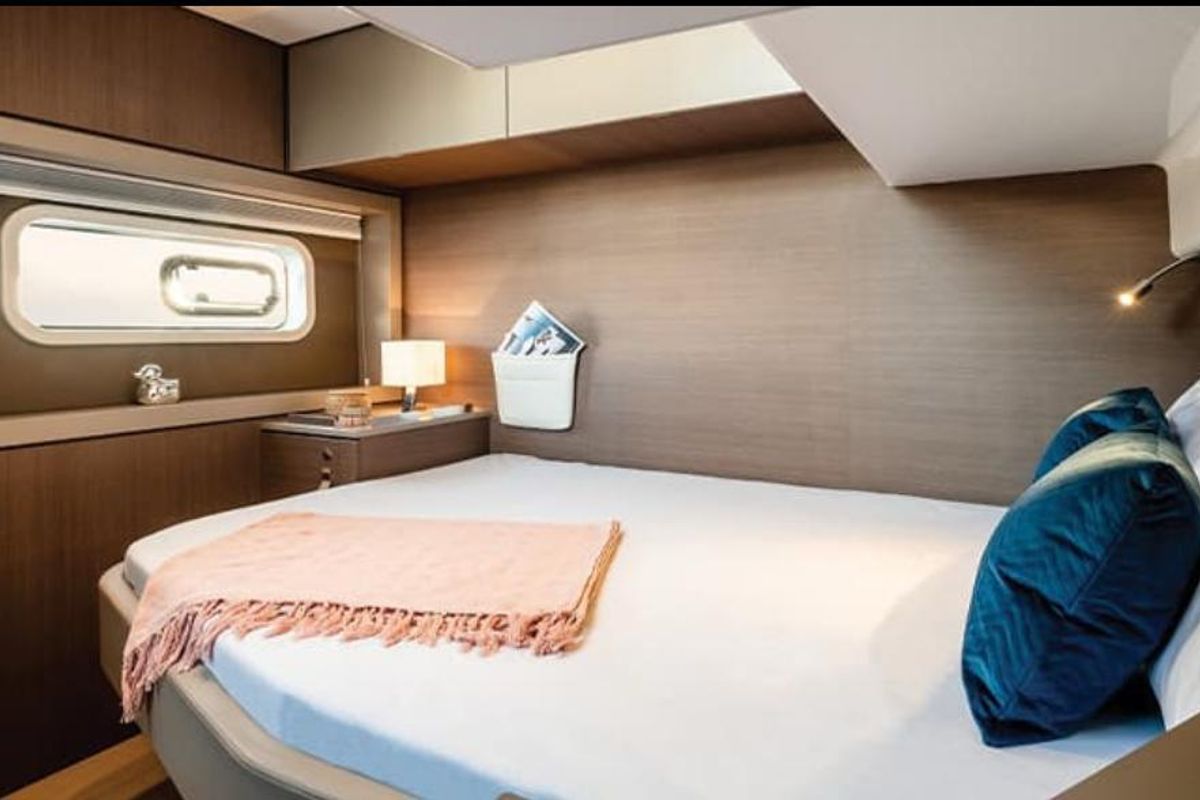 Cabin on Aquaholic, a Bali 4.6 catamaran at Grad Šibenik, Croatia